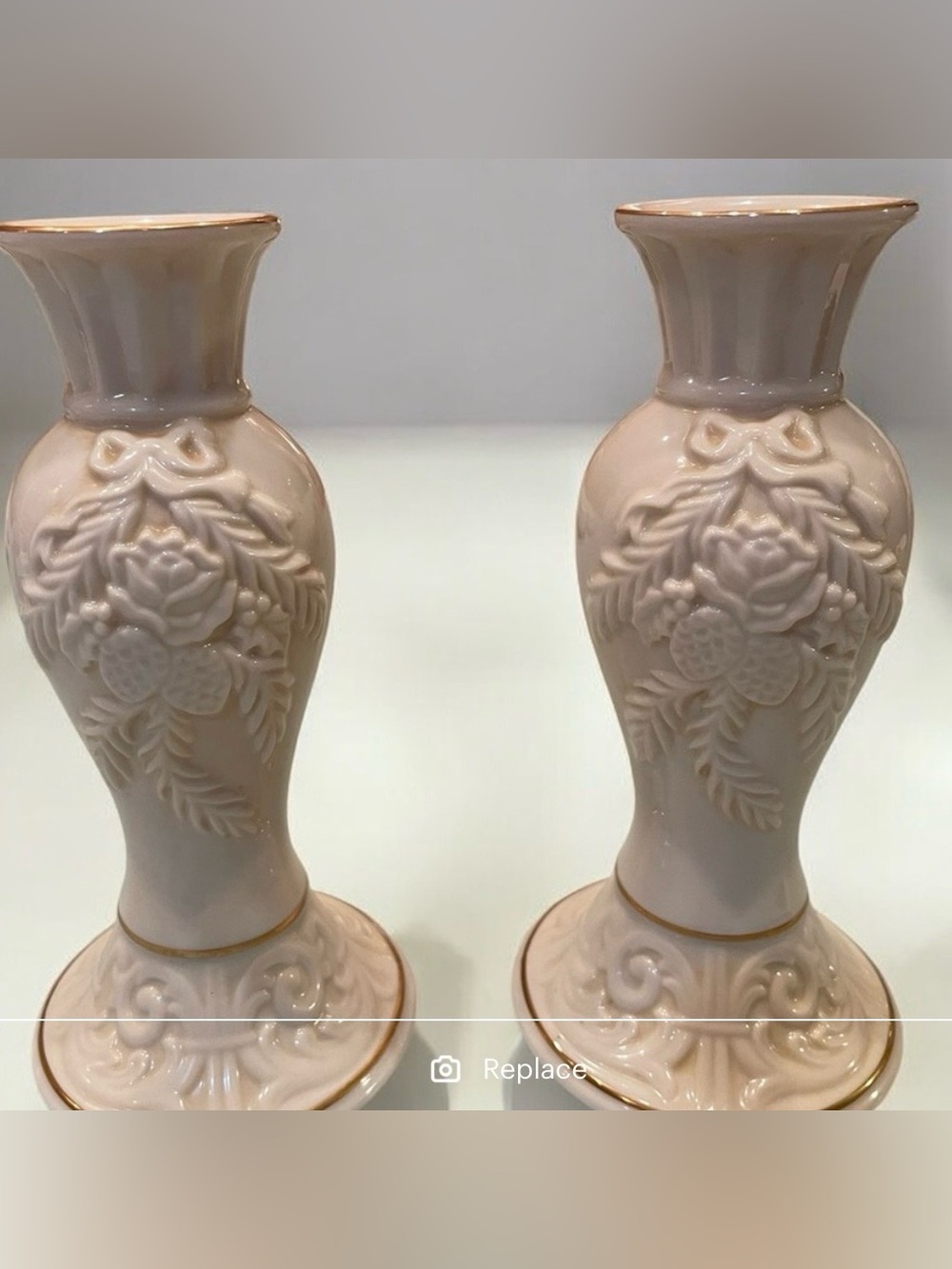 Lenox pair of  Candlesticks  Winter Bouquet Floral  with Gold Trim
